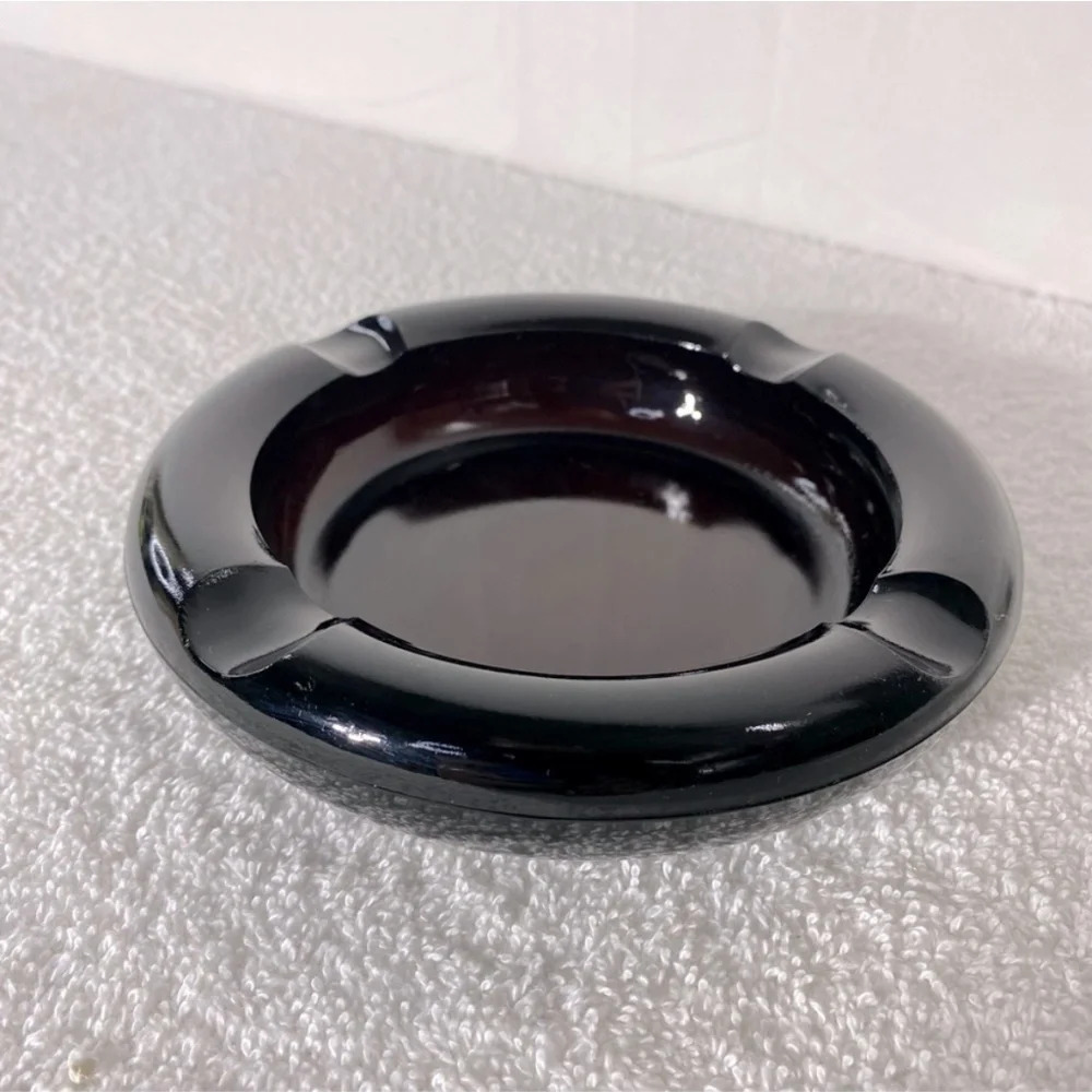 Vintage 1970s Brown Dark Glass Ashtray Trinket Dish Heavy